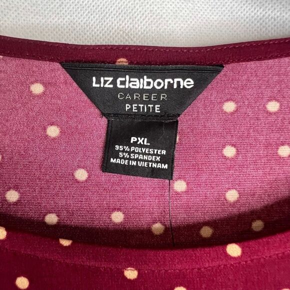 Liz Claiborne NWT Burgundy Dots Faux‎ Wrap Career Blouse Women's Sz PXL - Picture 6 of 9